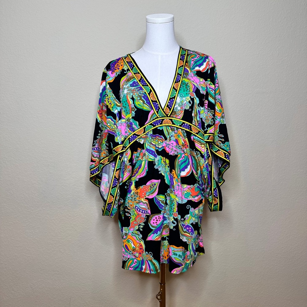 Trina Turk Black Multicolor V-Neck Tunic